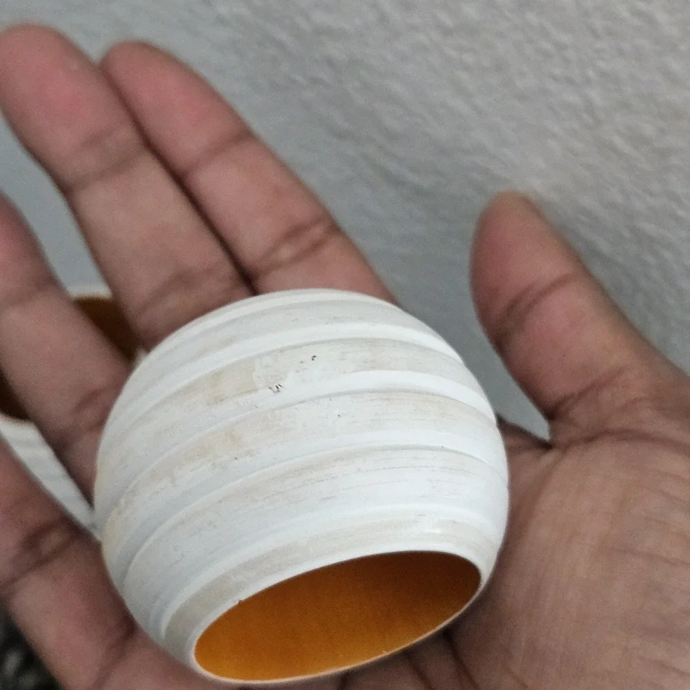 Set of 6 Whitewashed Ribbed Wood Napkin Rings Beehive Spherical Farmhouse Boho